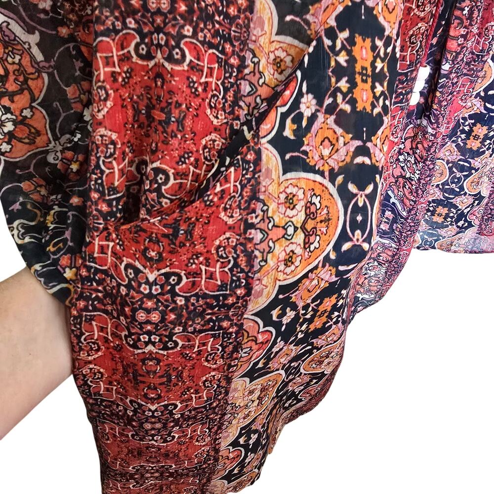 Christina V Sz Large Blouse Boho Cottagecore Peasant Shirt Red Embroidered - Picture 7 of 7